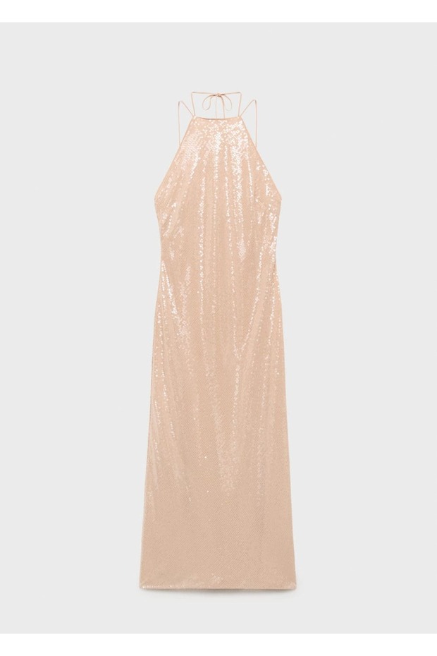 Halter yaka payetli elbise - 3