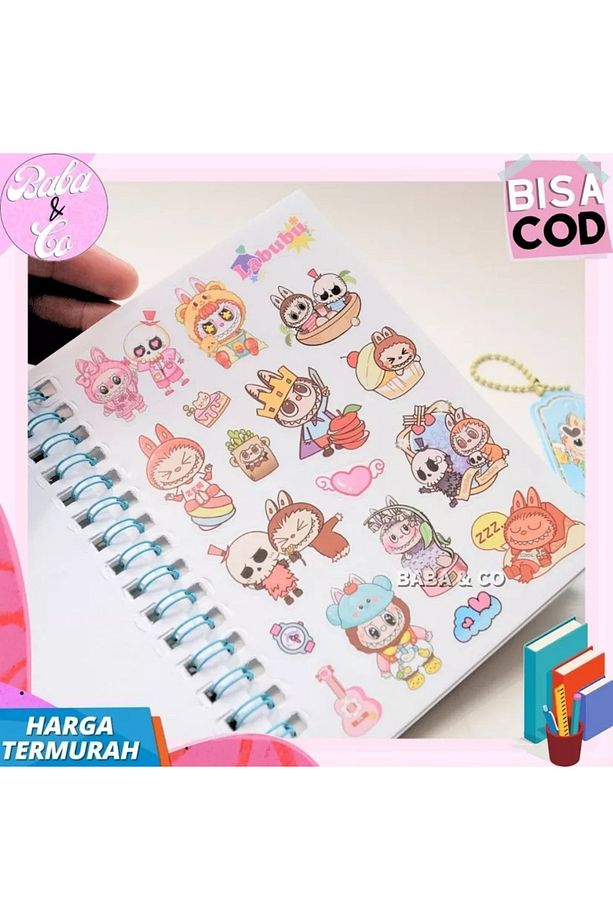 Labubu Sticker Etiket Çıkartma 16 Sayfa (300 adet) Su Geçirmez+Opak 8 Sayfa Not Defteri - 6