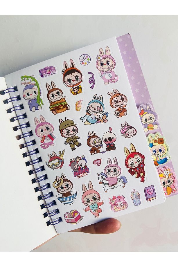 Labubu Sticker Etiket Çıkartma 16 Sayfa (300 adet) Su Geçirmez+Opak 8 Sayfa Not Defteri - 2
