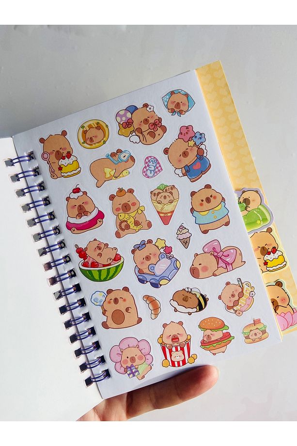 Capybara Kapibara Sticker Etiket Çıkartma 16 Sayfa (300 adet) Su Geçirmez+Opak 8 Sayfa Not Defteri - 4