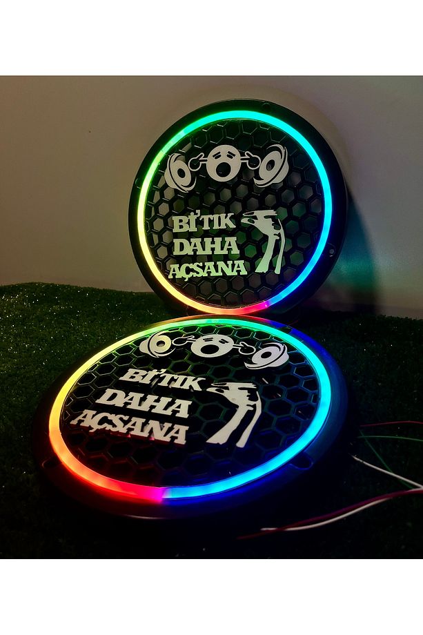 Özel Tasarım Bİ Tık Daha Açsana Yazılı 20cm Midrange Hoparlör Kapağı Pixel Kayar Ledli 1Takım 2 Adet - 2