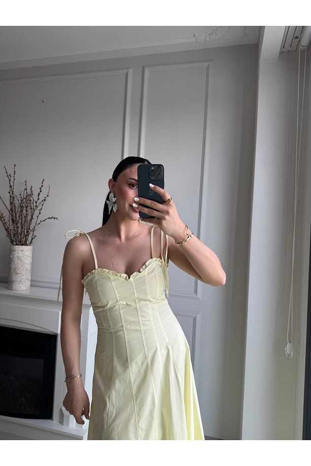 KADIN ZR MODEL BUTTER YELLOW MUADİL ASKILI ELBİSE SARI MAXİ ELBİSE - 2