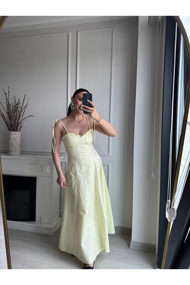 KADIN ZR MODEL BUTTER YELLOW MUADİL ASKILI ELBİSE SARI MAXİ ELBİSE - 1