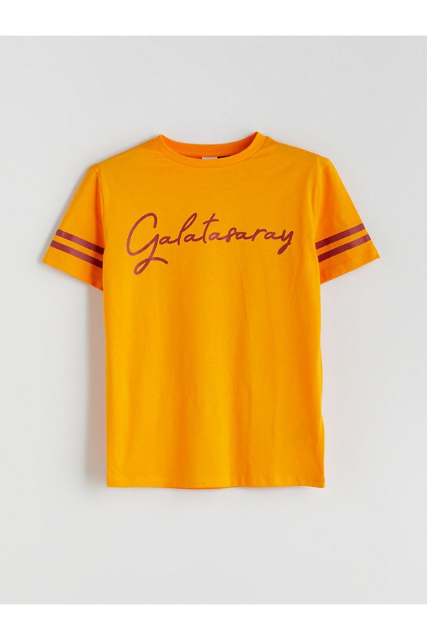 Orange Crew Neck Galatasaray Bas Printed Z Kids' T-Shirt by Güli̇s Gi̇yi̇m