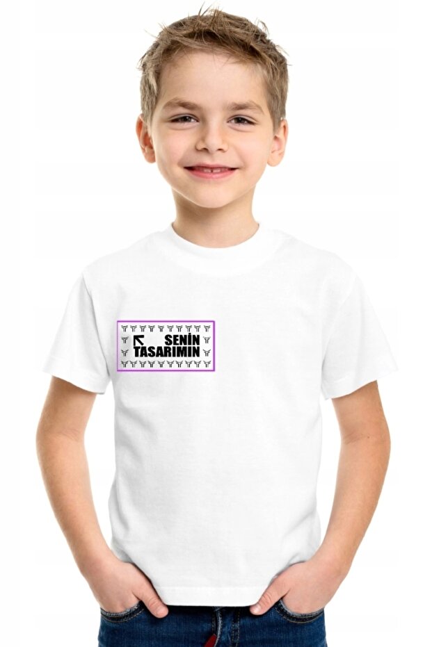 Children's Front Back Your Design Basic Tshirt - White - 3