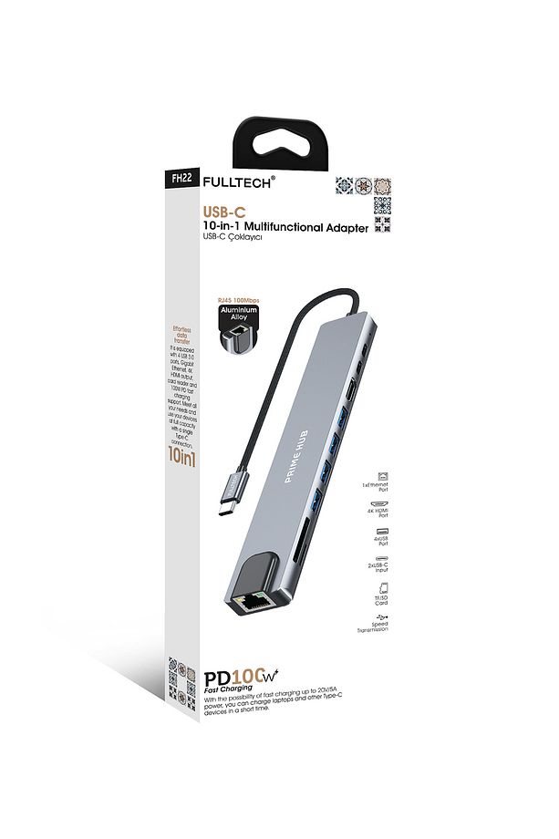 Fh22 10'u 1 Arada Usb-c Çoklayıcı Adaptör | 100w Pd Hızlı Şarj | 4k Hdmı | Gigabit Ethernet - 2