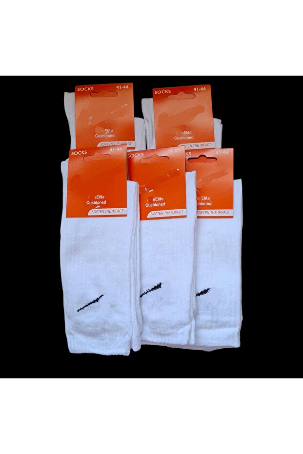 5 Pairs of Teak Patterned Flexible Men's White Cotton Tennis Socks