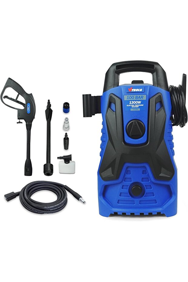 100 Bar Electric Pressure Washer With 5 Meter Hose & Soap Dispenser, 1300 Watt, Auto Stop and