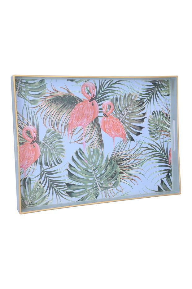 Plastic Serving Tray Alsaif Gallery, 48×35×4.6 cm, Rectangular, Flamingo Design - Blue