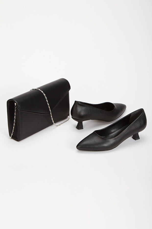 Women's 3 cm Heeled Pointed Toe Shoes and Bag Set