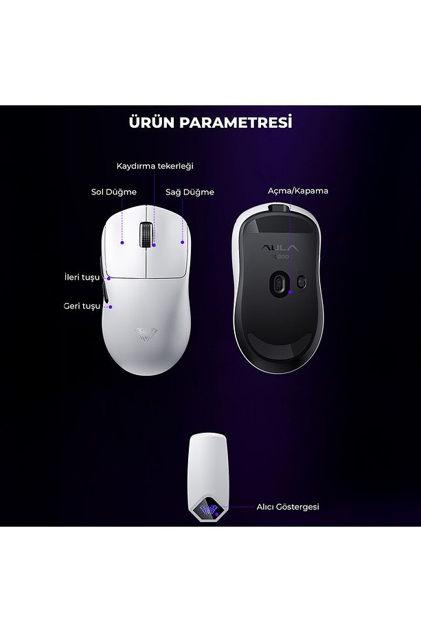 Sc800 Lightweight Paw3395 Sensor 26000 Dpı 8000hz Kablolu Ve Kablosuz Gaming Oyuncu Mouse Siyah - 8