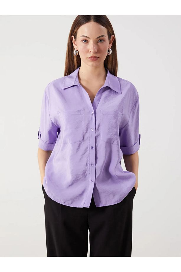 LCW Comfort Mor Modal Karışımlı Oversize Kadın Gömlek - 1