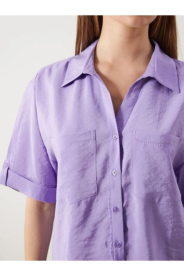 LCW Comfort Mor Modal Karışımlı Oversize Kadın Gömlek - 3