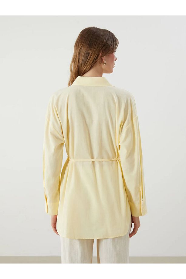 LCW Vision Sari Beli Kuşaklı Oversize Kadın Gömlek - 4