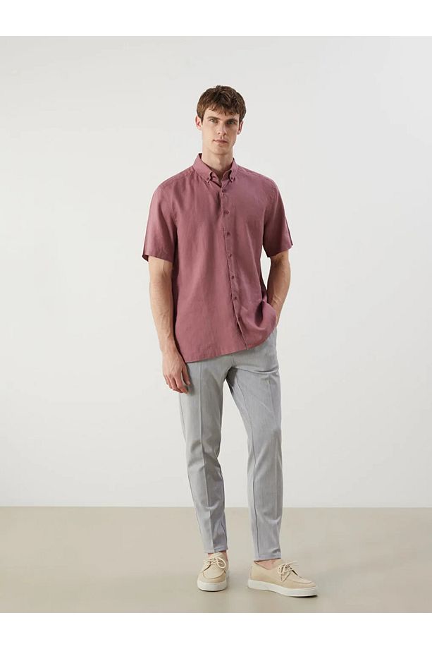 SOUTHBLUE Pembe Regular Fit Kısa Kollu Keten Erkek Gömlek - 2