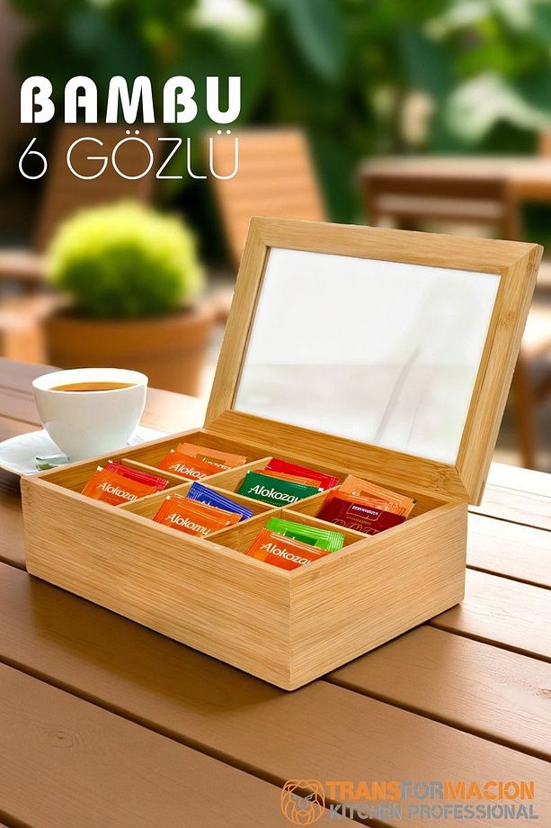 Poşet Çay Kutusu Ahşap Sallama Çay Organizer Kahve Şeker Aksesuar Kutusu 721846 - 1