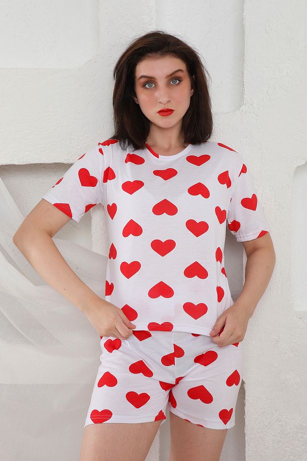 Yazlık Desenli Loose Crop Şortlu Pijama Takım - 6