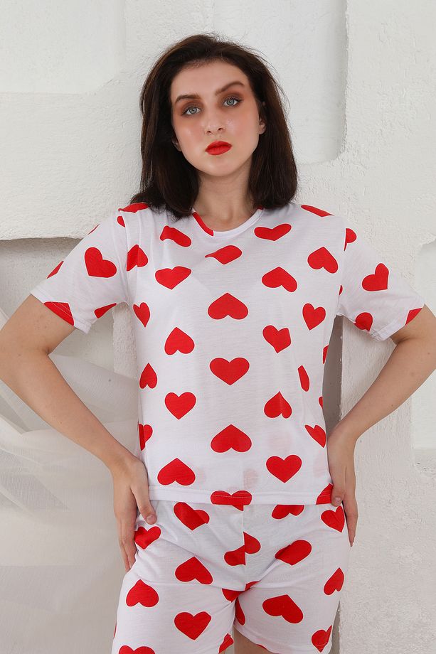 Yazlık Desenli Loose Crop Şortlu Pijama Takım - 4