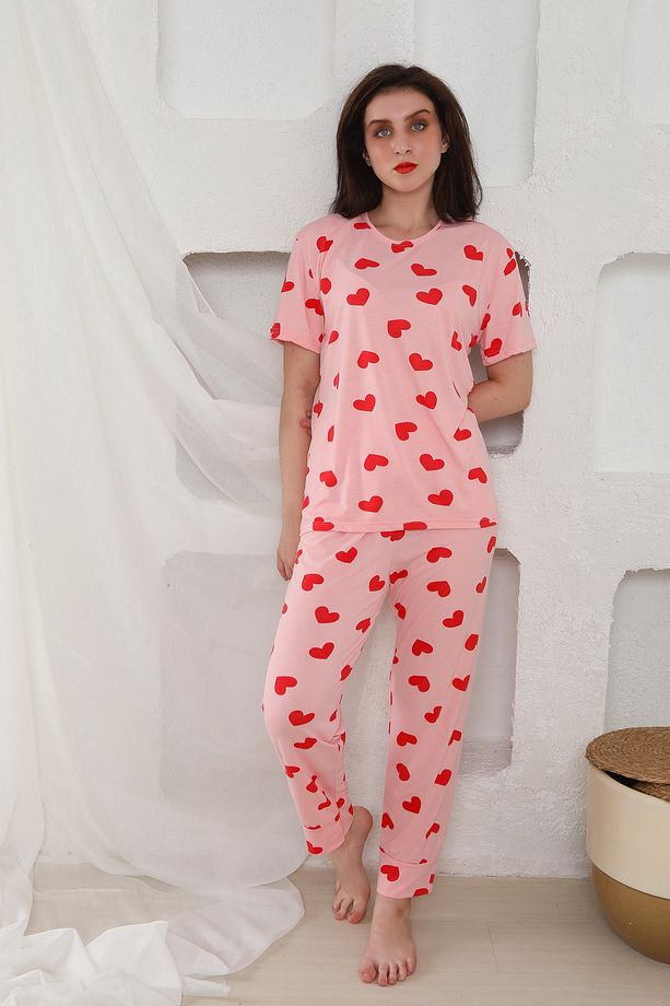 Yazlık Kısa Kol Pijama Polyviskon Takım - 6
