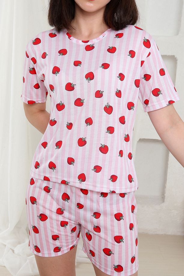 Yazlık Desenli Loose Crop Şortlu Pijama Takım - 2