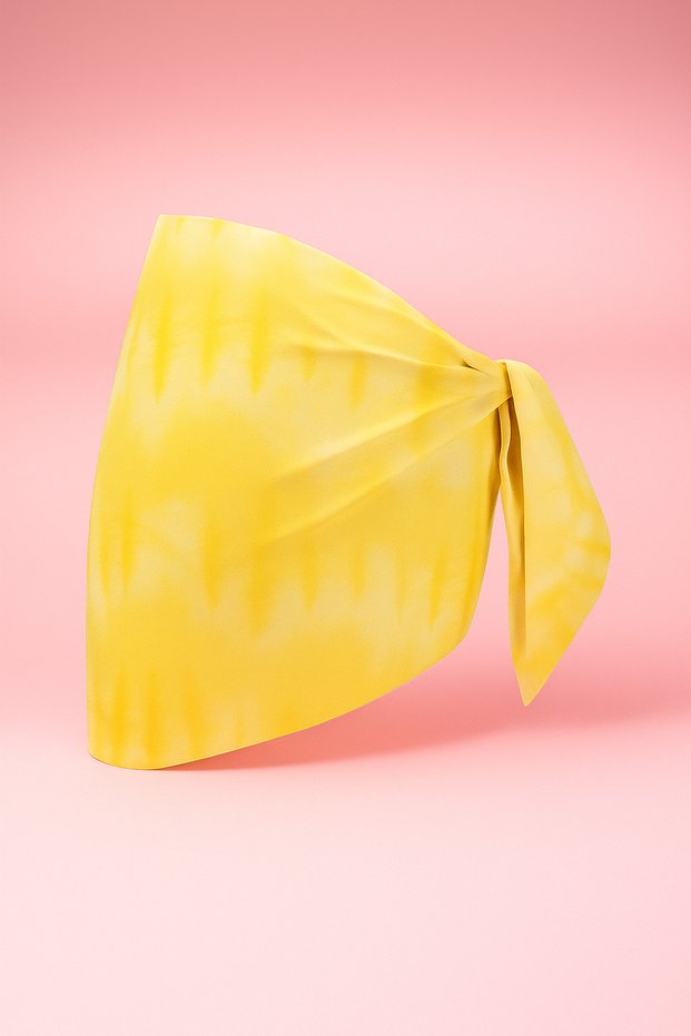 Butter Yellow Batik Patterned Short Pareo Satin Women's Beach Dress New Season
