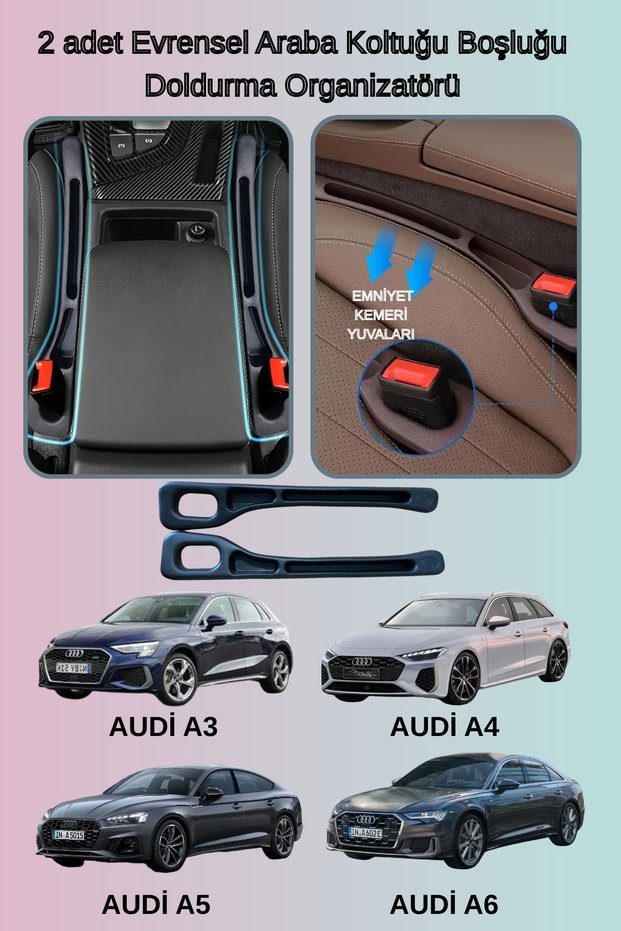 2Pcs Audi Compatible Universal Car Seat Gap Filler Organizer-Black
