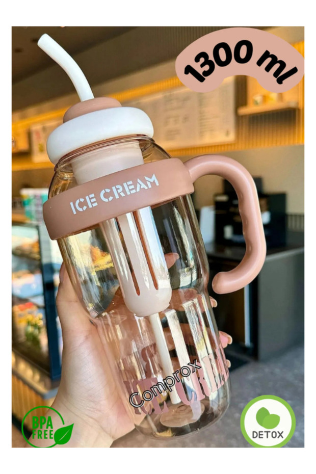 1300 ml Detox Water Bottle, Sports Flask with Straw and Strainer, Carrying Handle, Large Water Bottle for School, Travel