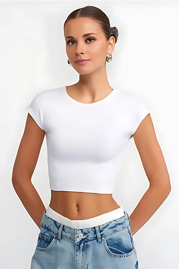 Crop Viscose and Modal Blended Crop Top White Women's t Shirt