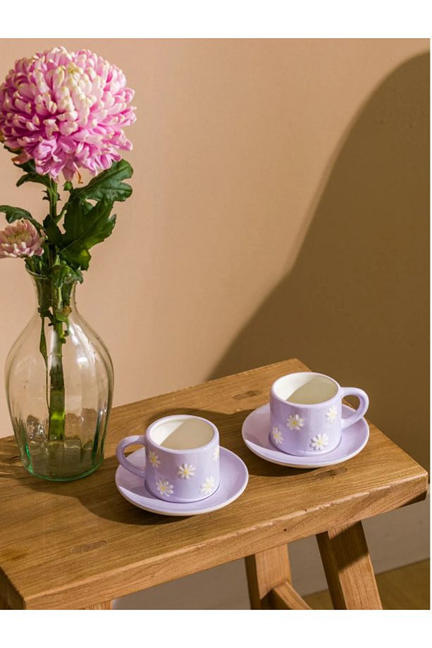 LCW HOME Lila Çiçek Baskılı 2 Kişilik Porselen Kahve Fincan Takımı 100 ml - 1