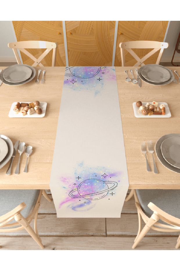 Space Bohemian Beige Patterned Stylish Special Design Runner Digital Printed Decorative Tablecloth Home Decoration