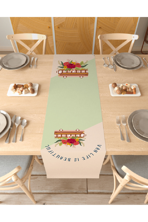 Life Is Beautiful Patterned Special Design Runner Digital Printed Decorative Tablecloth Home Decoration