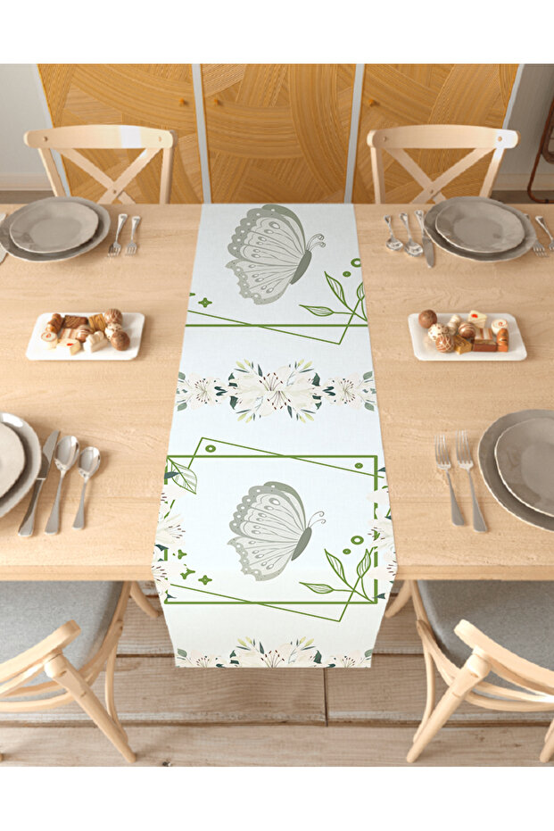 Lily Butterfly Flower Pattern Custom Design Runner Digital Printed Decorative Tablecloth Home Decoration