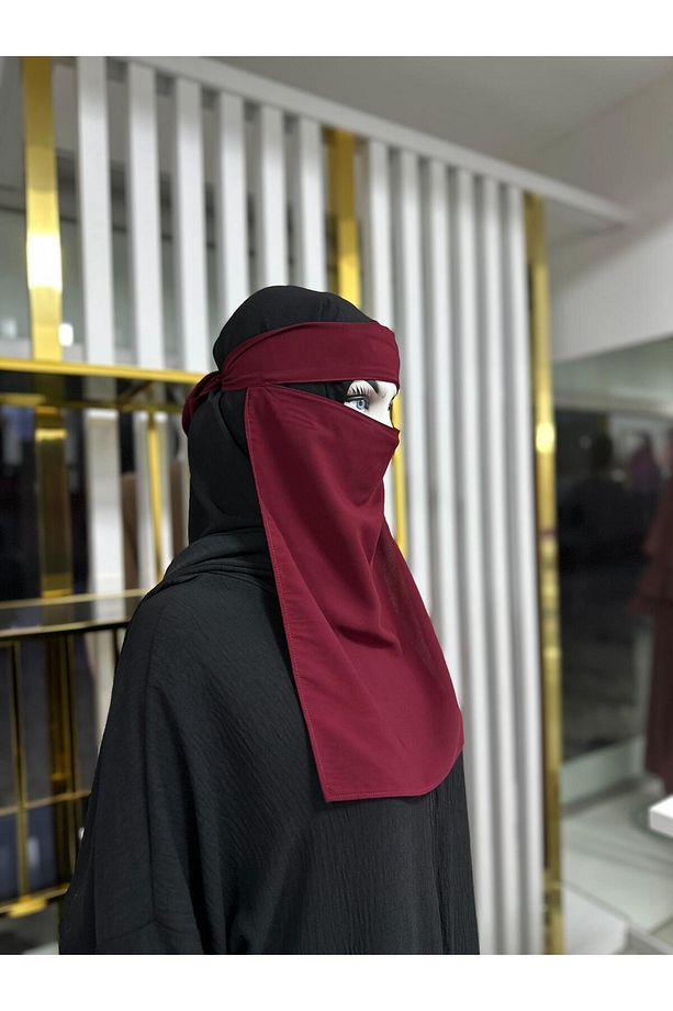 peçe tek katlı , medine ipegi bordo renk - 4