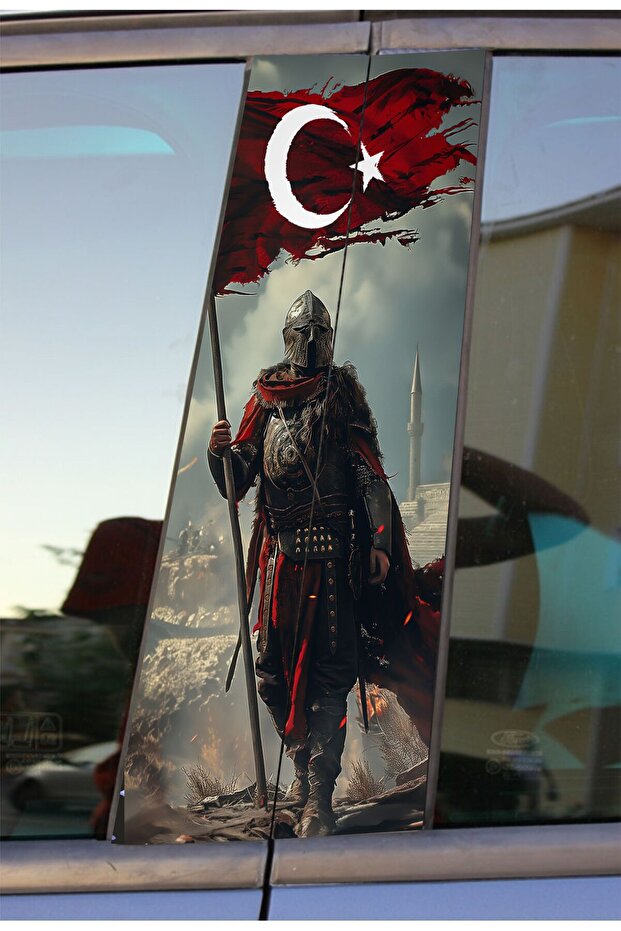 Turkish Flag Soldier Printed Car Door Post Covering Foil Sticker Set of 2 (Right & Left)