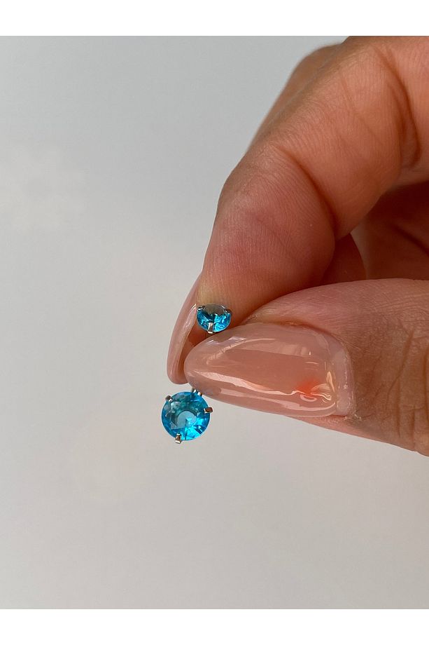 Taşlı Parlak Çelik Göbek Piercing Minik Model - 7