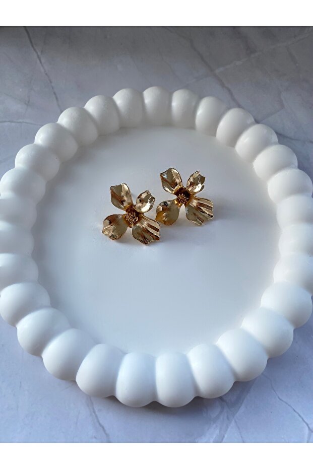 Mini Çiçek Gold Renk Küpe - 2