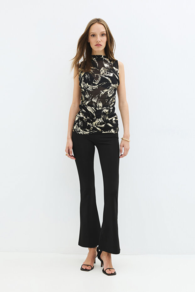 Sequin Patterned Sleeveless Draped Blouse - 1