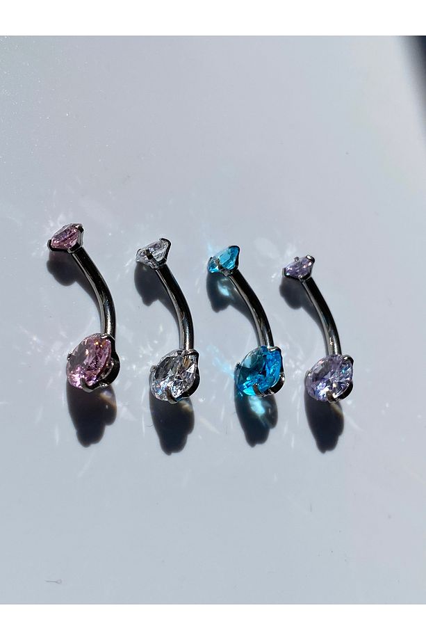 Taşlı Parlak Çelik Göbek Piercing Minik Model - 8