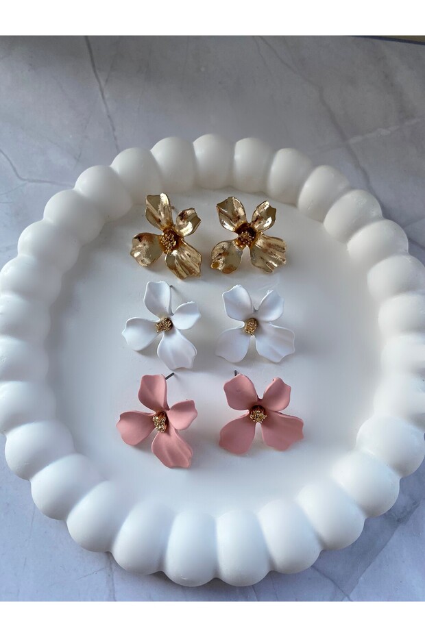 Mini Çiçek Gold Renk Küpe - 4