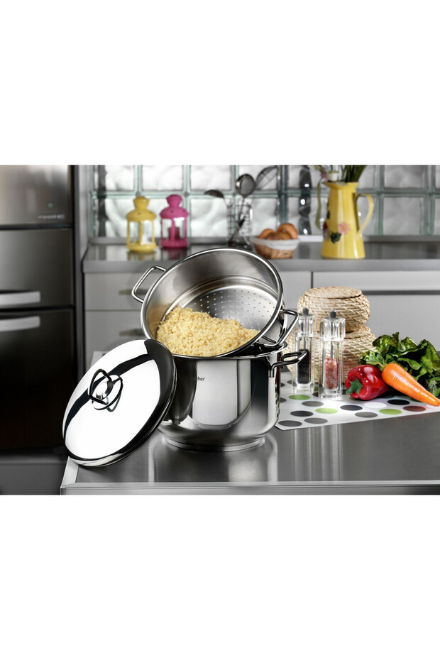 Steel Couscous Pot 32X23 cm with Steel Lid-Steel Handle
