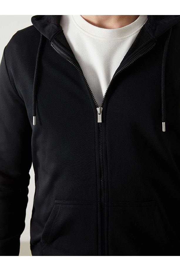 LCWAIKIKI Kapüşonlu Uzun Kollu Erkek Fermuarlı Sweatshirt - 3