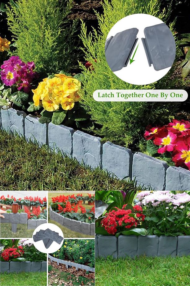 3 Adet Toprak ve Çim Sınırlarını Belirlemek İçin Taş Görünümlü Modüler Bahçe Kenar Çiti Panel Pratik - 3