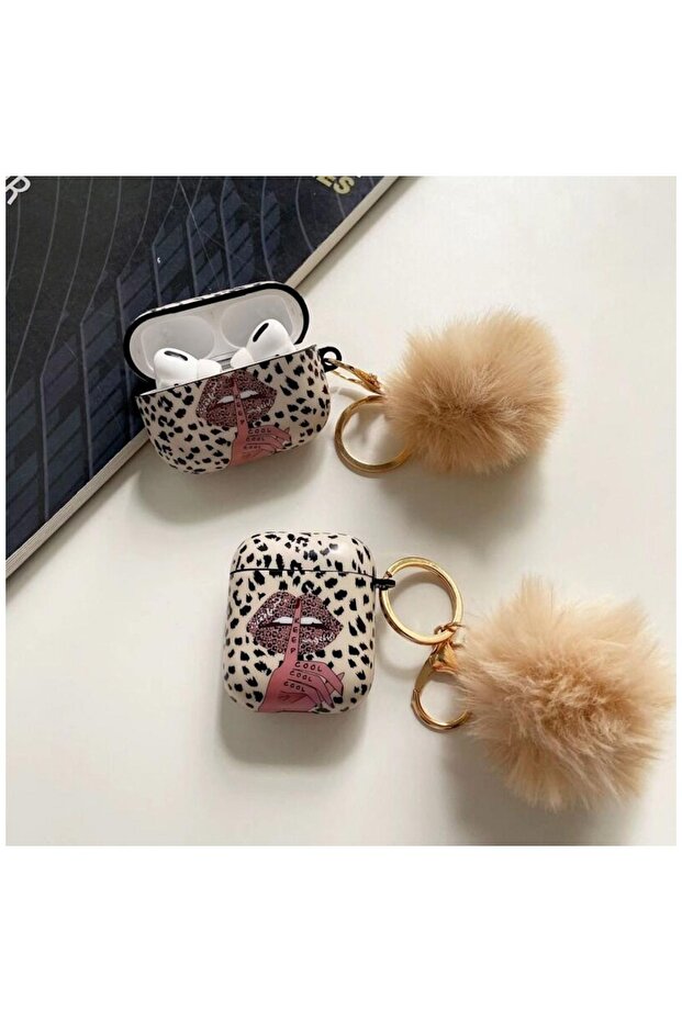 حافظة ZB-AP2 متوافقة مع سماعات AirPods الجيل الأول والثاني بنمط الفهد (تشمل إكسسوار الكرة الملونة) باللون الأسود