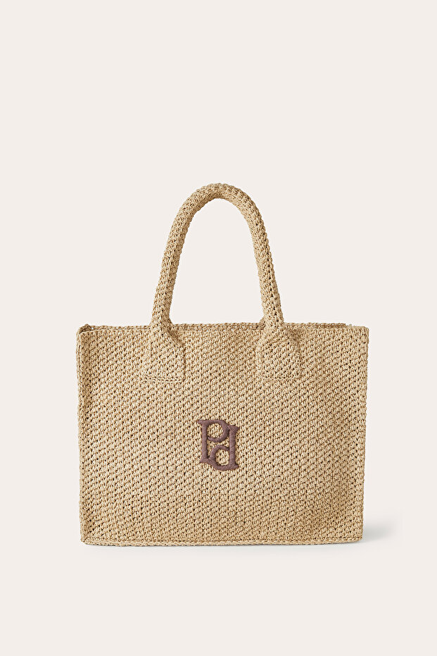 Açık Bej Örme Çanta - 6