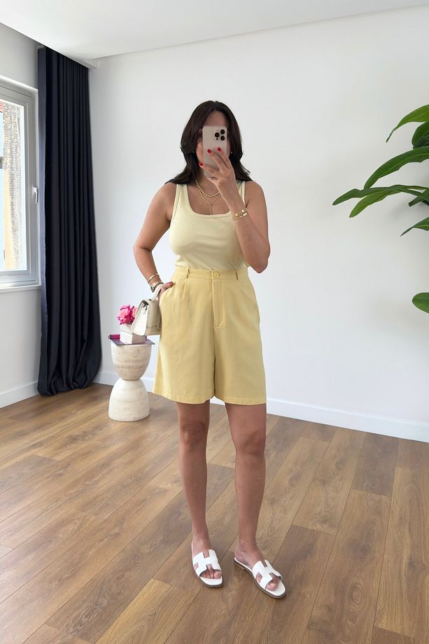 Mandy Sarı Keten Şort - 2