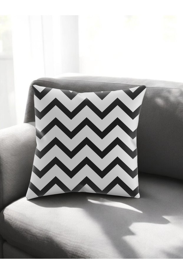 Smr Zigzag Polka Dot Patterned Modern Throw Pillow Decorative Cushion Soft Black White Colored 43X43