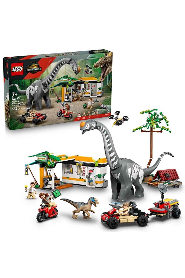 ® Jurassic World Raptor ve Titanosaurus Takip Görevi 76973 - 7+ Oyuncak Yapım Seti (582 Parça) - 1