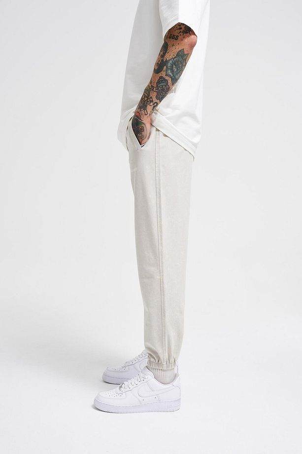 Erkek Luxury Basic Yıkamalı Jogger Eşofman Altı Soft Beıge Spotted - 3