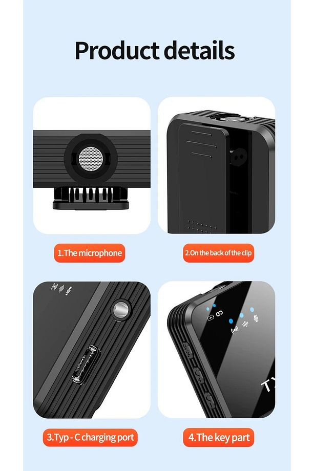 Kablosuz Yaka Mikrofonu Çift Mikrofon iPhone 16 ile Uyumlu TYPE-C Portlu Röportaj Canlı Yayın 1027 - 3