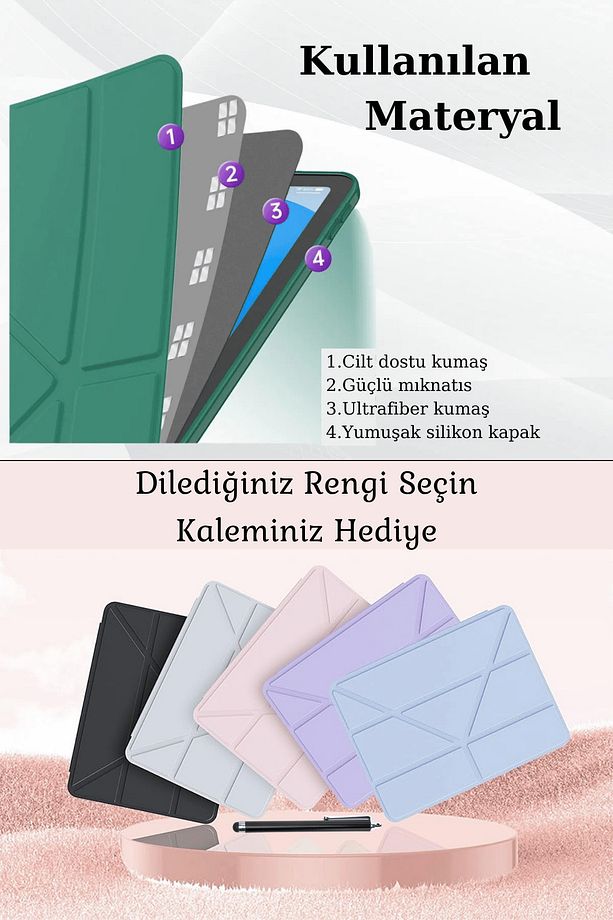 Galaxy Tab S10 FE Plus Uyumlu 13.1 inç Kalem Bölmeli Standlı Tri Folding Tablet Kılıfı - 7